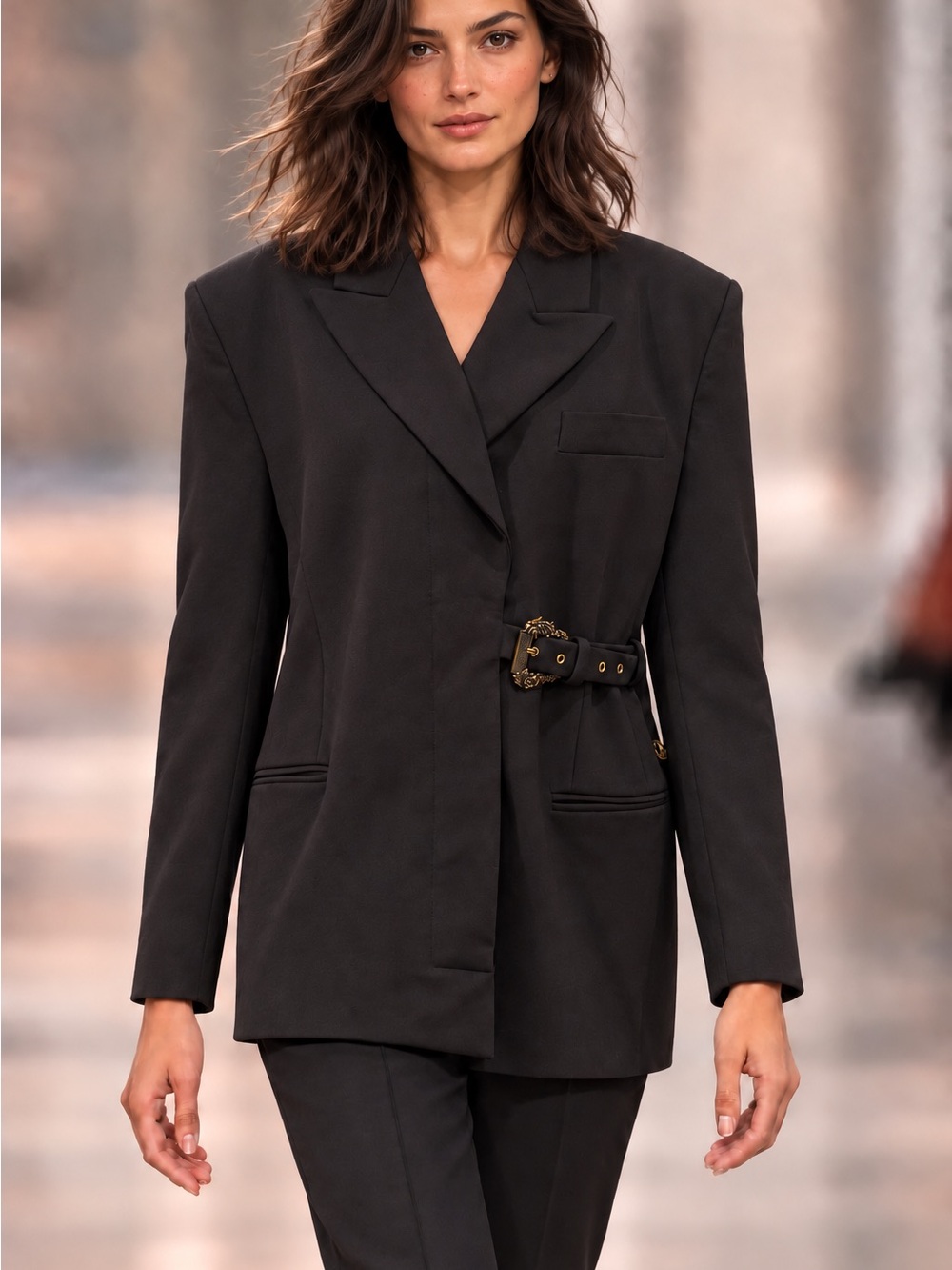 Versace Black Belted Tailored Blazer Jacket - Women